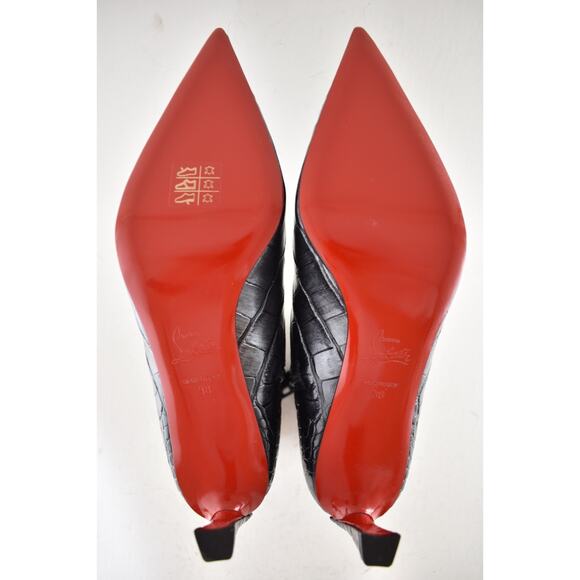 Christian Louboutin Condora Booty 55 Black Silver Croc Ali Ankle Heel Boot 38 - Picture 15 of 15
